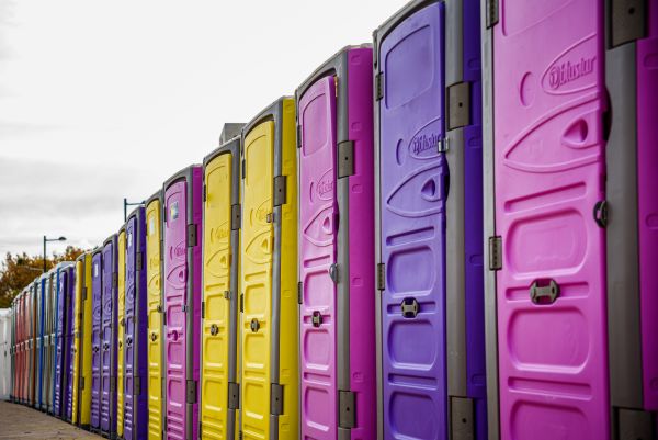 Event porta potty rentals set up for an outdoor gathering in Newark and North Jersey
